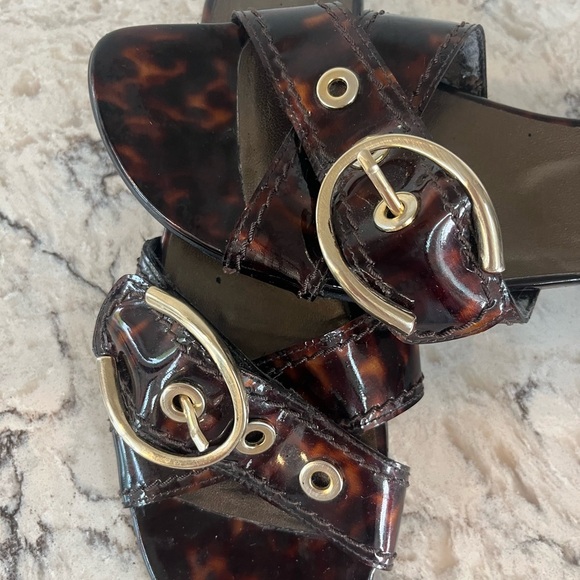 Stuart Weitzman Brown Sandals with Gold Accents - Picture 2 of 7